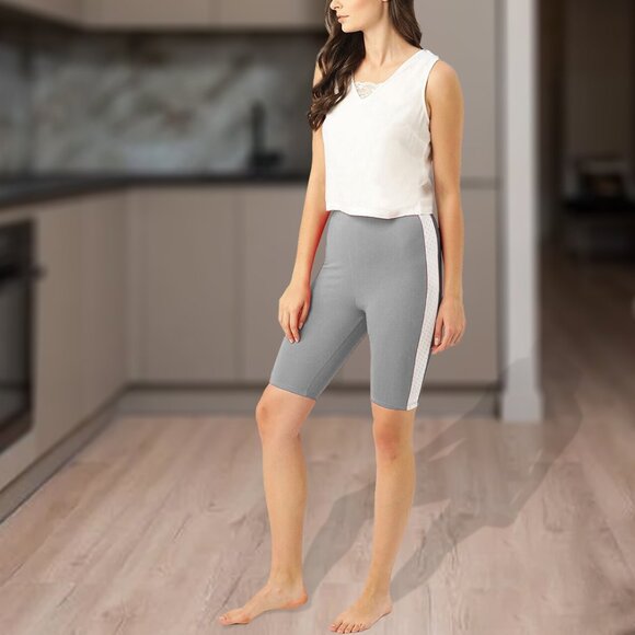 Women's Classic Comfy High-Waist  Biker Shorts with 4-Way Stretch & Mesh Detail - Picture 6 of 16